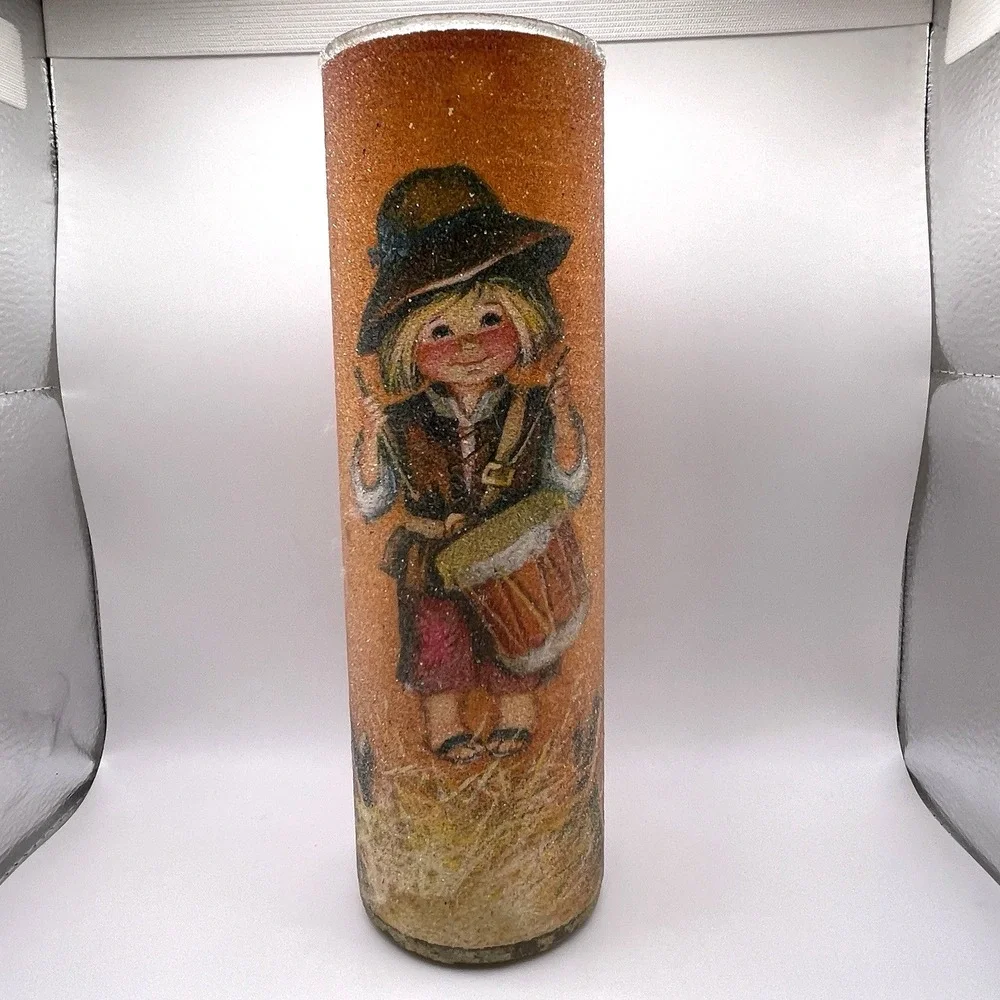 Vintage Tallboy Sugared Frosted Cylinder Candle‎ Christmas Drummer Boy